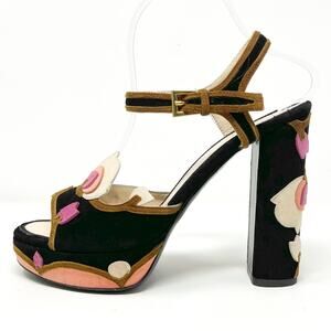 Prada Floral Platform Heels Black Suede Size 39 Spring 2008 Collection